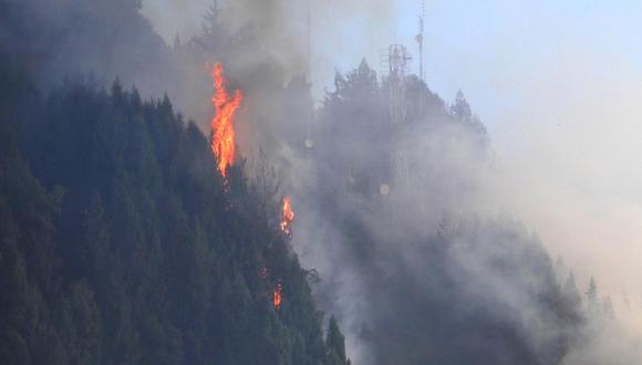 Un nuevo incendio comenzó este miércoles en los cerros orientales de Bogotá, esta vez en uno conocido como El Cable y en donde las autoridades locales tratan de apagar las llamas. Foto: Carlos Ortega/EFE