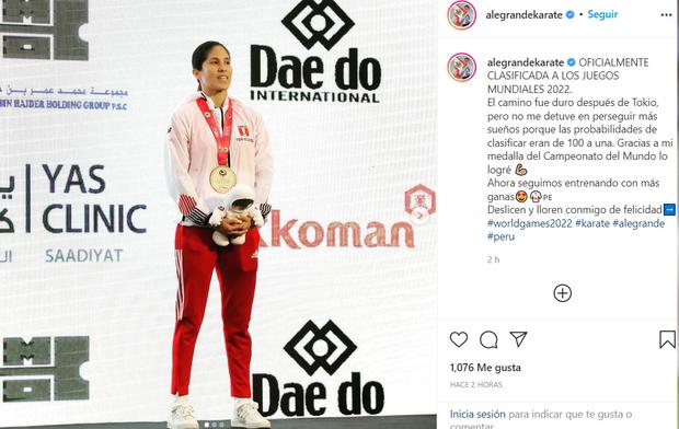 La karateca peruana Alexandra Grande señaló que logró clasificar a este competencia gracias a su medalla de bronce conseguida en el Campeonato Mundial de Karate 2021.