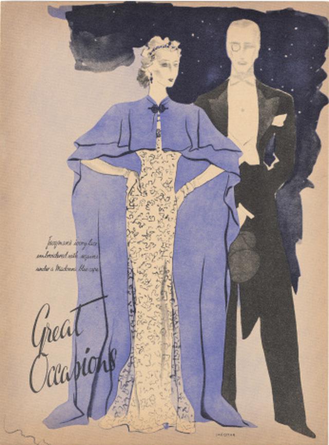 "Great Occasions". Diseños de trajes de noche concebidos por Jacqmar e ilustrados por Luza en 1937. (Reynaldo Luza. Pintura y diseño)