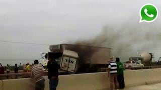 WhatsApp: camiones chocan y se incendian en puente de Chicama