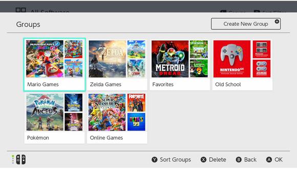Los usuarios de Switch podrán organizar sus videojuegos en folders según sus propios criterios. (Foto: Nintendo)