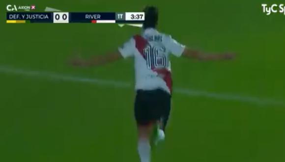 Pablo Solari abrió el marcador a favor de River Plate. Foto: Captura de pantalla de TyC Sports.