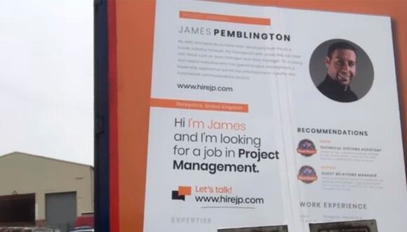 Esta fue la publicidad que usó James Pemblington para buscar un nuevo empleo en Reino Unido.| Foto: Videlo/YouTube