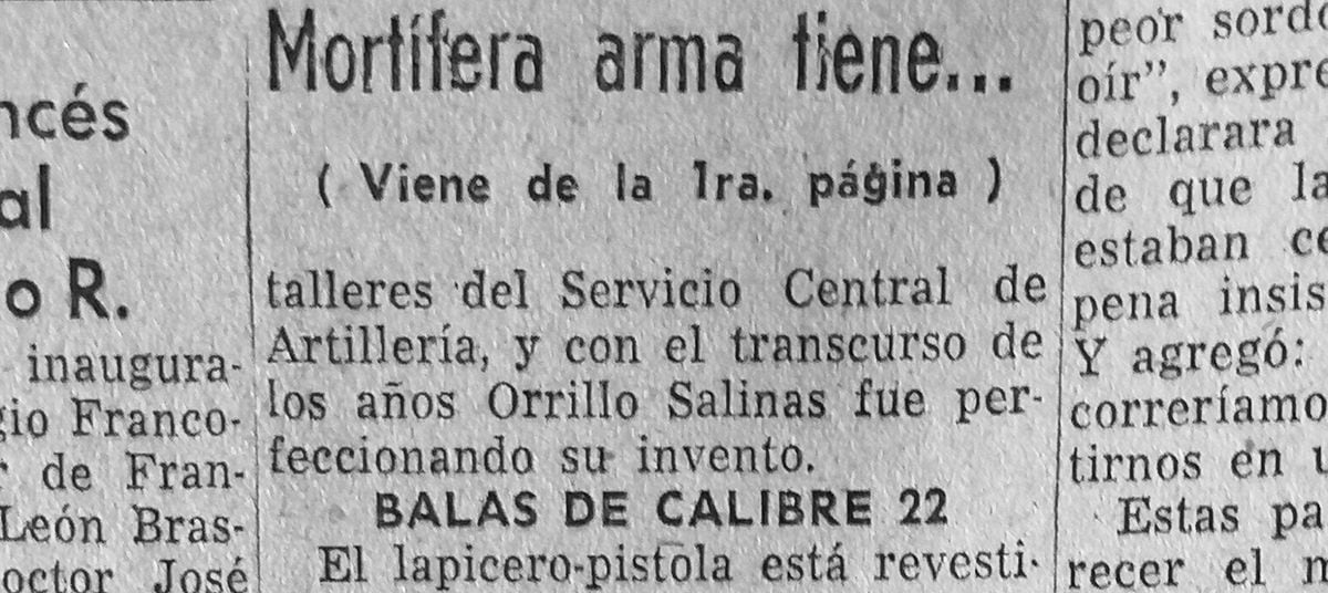 El invento de Manuel Orrillo Salinas podía disparar una bala calibre 22. (Foto-titular: GEC Archivo Histórico)  