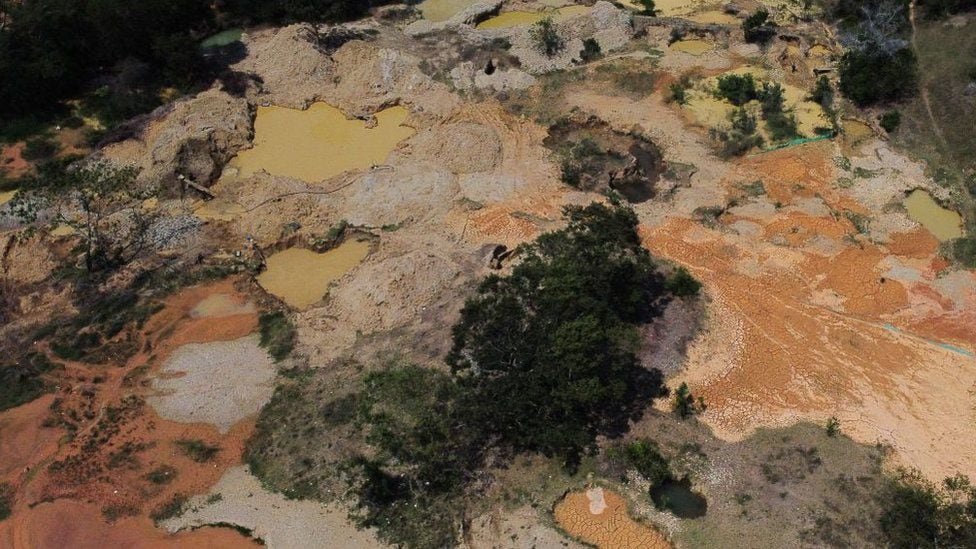 Satellite photograph of the environmental impact of illegal gold mining in Colombia.  (AFP).