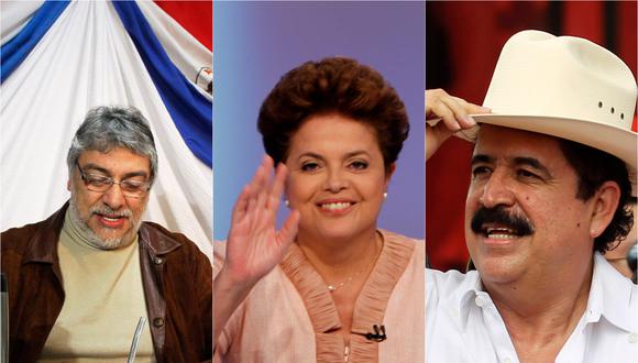 En América Latina no han sido pocos los presidentes que han debido dejar su cargo antes de tiempo. Varios de ellos fueron destituidos por su propio Congreso. En la foto, Fernando Lugo (Paraguay), Dilma Rousseff (Brasil) y Manuel Zelaya (Honduras).