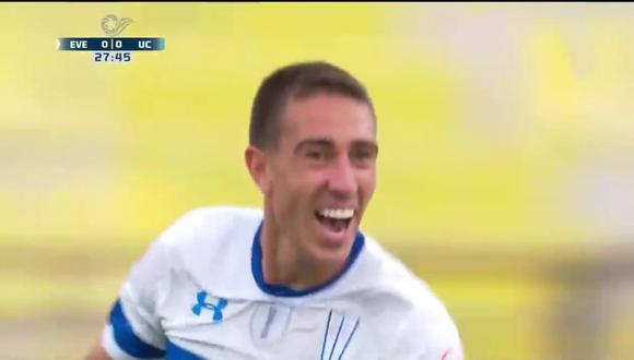 Diego Valencia colocó el 1-0 en el Universidad Católica vs. Everton en lo que fue la final de la Copa Viña del Mar (Foto: captura de pantalla)