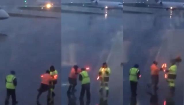 Agentes del tráfico aeroportuario fueron captados en un video que se volvió viral en Facebook. Los usuarios han tenido opiniones divididas.  (Fotos: captura)