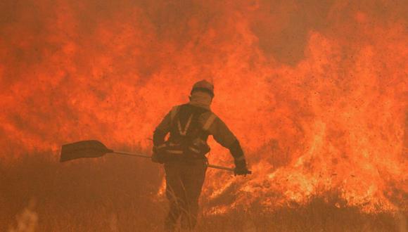 Un bombero opera en el lugar de un incendio forestal en Pumarejo de Tera, cerca de Zamora, en el norte de España.