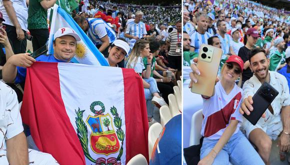 Los esposos Patrick y Susana Bustamante ganaron un premio de vivo, el smarthone oficial del mundial, y armaron en dos días la maleta. No podía faltar la bandera peruana, presente en la inauguración de Qatar 2022. Derecha: los influencers Carol Reali -2.2M de seguidores en IG- y Austin Palao -2.6M-, formaron parte del envidiado equipo peruano que llegó a Doha junto a vivo. FOTOS: Miguel Villegas / enviado especial