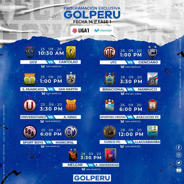 Liga 1 Movistar: aquí la guía de partidos de la fecha 14 EN VIVO por Gol Perú | EN DIRECTO | ONLINE | campeonato | Fase 1 | fútbol peruano