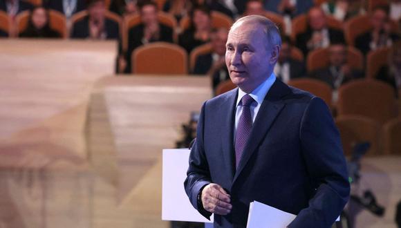 El presidente ruso Vladimir Putin participa en una convención de la Unión Rusa de Industriales y Empresarios (RSPP) en Moscú el 16 de marzo de 2023.
(Foto: Mijaíl METZEL / SPUTNIK / AFP)