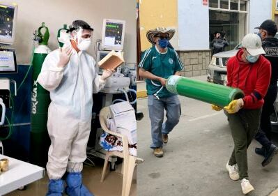 El colectivo Cajamarca Respira cuenta con 65 balones de oxígeno medicinal. (Foto: Andina)