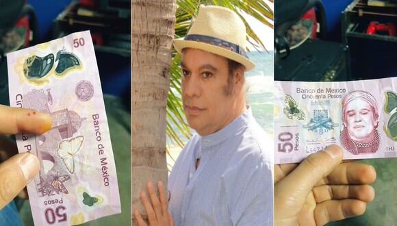 El joven nunca pensó que el billete de 50 pesos que le dieron iba a ser falso y mucho menos tenía la cara de Juan Gabriel | FOTO: @eduaralanplum