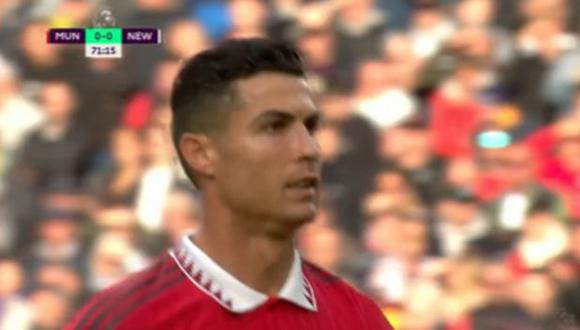 Cristiano Ronaldo fue cambiado al minuto 72 del partido ante Newcastle United. (Captura: ESPN)
