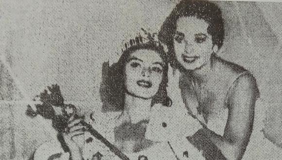 El momento de la coronación de Gladys Zender como Miss Universo 1957, al lado de la Miss Universo del año anterior. (Foto: GEC Archivo Histórico)