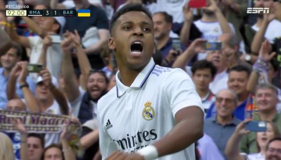 Gol de Rodrygo Goes para el 3-1 de Real Madrid vs. Barcelona. (Captura: ESPN)