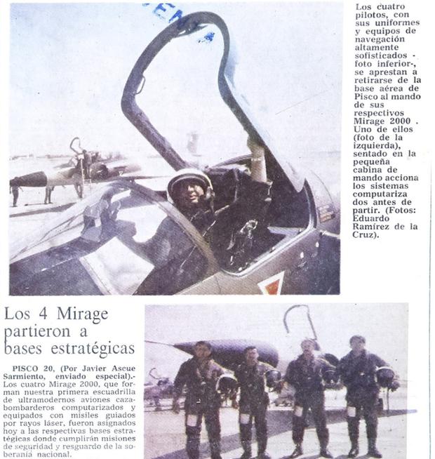 While the F-14 Tomcats did pirouettes in the exciting scenes of Top Gun, 4 recently acquired Mirage 2000 arrived in Peru.  Its official presentation in our skies was on December 14, 1986, during the closing of the academic year of the FAP School.  Then modern aircraft were sent to our strategic bases.  (Photo: GEC Historical Archive)