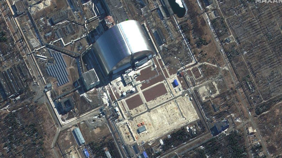 Satellite image of the Chernobyl nuclear power plant.  (MAXAR TECHNOLOGIES)
