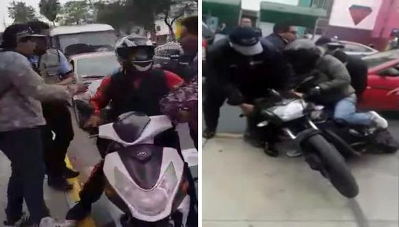 Gresca entre inspectores de transporte y motociclistas. (Foto: Captura de video)