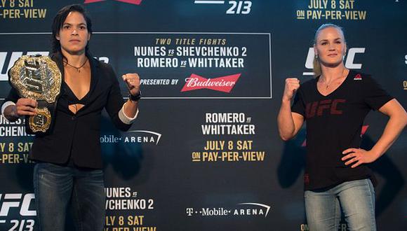 Nunes (izq.) quedó fuera de su pelea contra Shevchenko (der.) horas antes del inicio de UFC 213. (Foto: Getty)