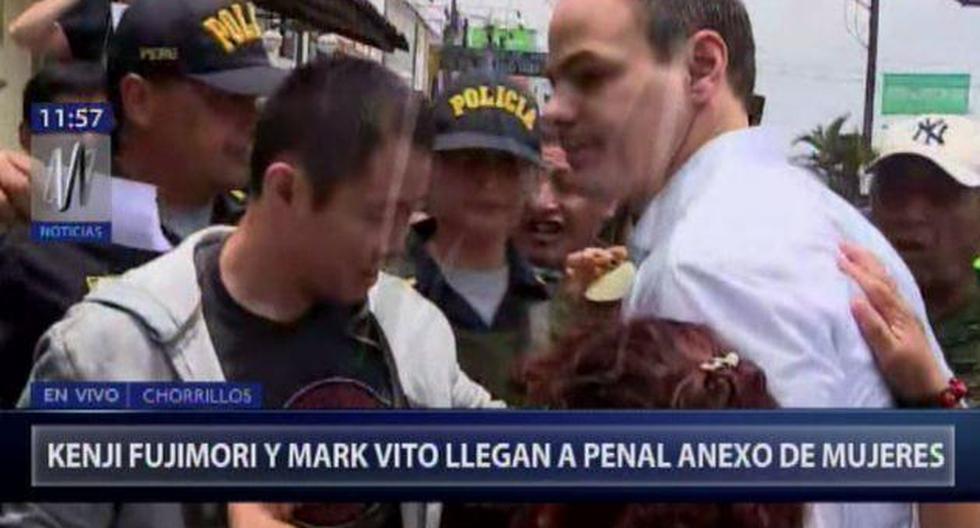 Kenji Fujimori y Mark Vito a su llegada al penal Anexo de Mujeres donde se encuentra recluida Keiko Fujimori. (Foto: Captura de TV/ Canal N)