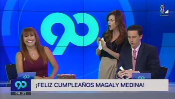 Magaly Medina celebró su cumpleaños en noticiero "90 matinal"
