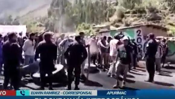 Manifestantes bloquearon la vía Interoceánica en la provincia de Aymaraes, en Apurímac | Captura de video: Canal N