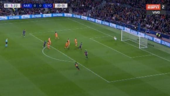 Barcelona vs. Lyon: Messi casi marca golazo que pudo ser el 1-0 en el Camp Nou. (Foto: captura)