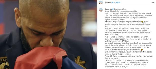 Dani Alves se despidió de Barcelona. (Foto: Instagram)