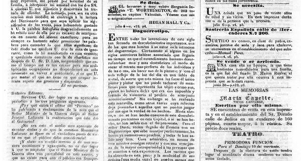 In 1842 El Comercio published the arrival of photography in Peru.