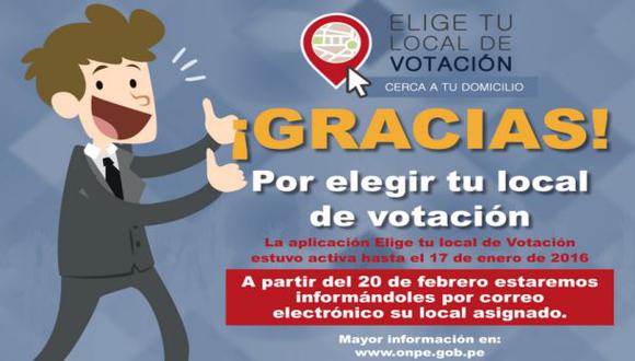 ONPE: elección de local de votación será confirmada en febrero