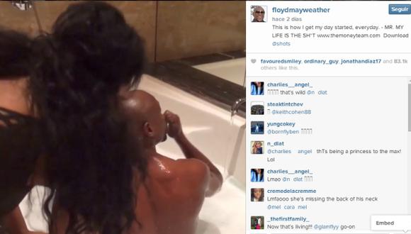 Mayweather muestra en Instagram cómo es bañado por una mujer