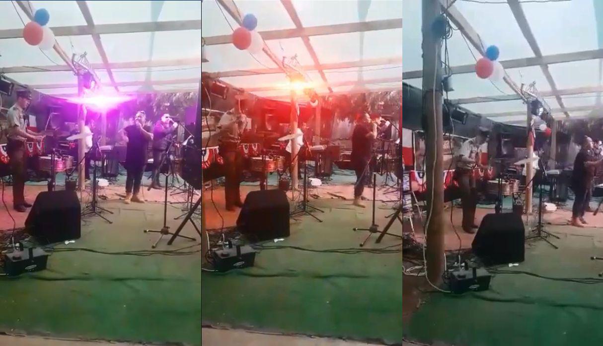 Una carabinero de Chile se animó a tocar la batería en una fiesta y todo quedó registrado en un video de Faceboook que no tardó en volverse viral. (Fotos: captura)