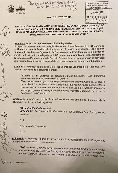 Resolución legislativa que modifica el Reglamento del Congreso. 