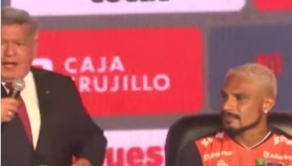La frase viral de César Acuña en la presentación de Paolo Guerrero en Cesar Vallejo. (Foto: Captura de pantalla)