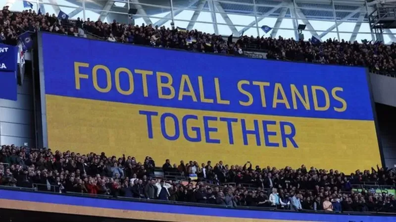 Shows of support for Ukraine after the invasion have been seen in football stadiums.  REUTERS