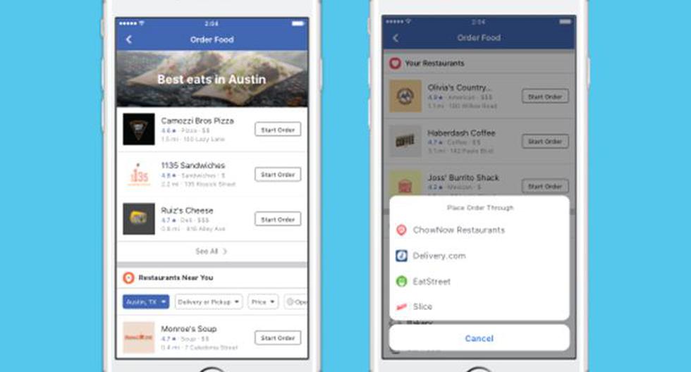 Facebook reveló que acaba de añadir una nueva función que permitirá pedir comida con la aplicación. Aquí los detalles. (Foto: Facebook)