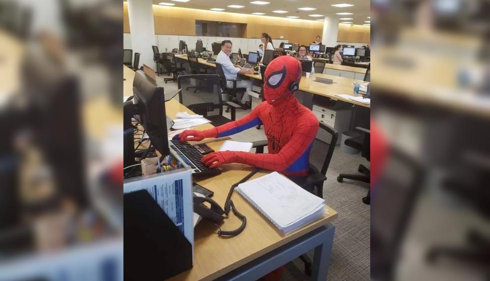 Era su último día en la oficina y decidió ir disfrazado como el Hombre  Araña | REDES-SOCIALES | EL COMERCIO PERÚ