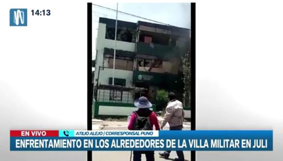 Enfrentamiento en los alrededores de la Villa Militar en Chucuito Juli, Puno. (Foto: Canal N)