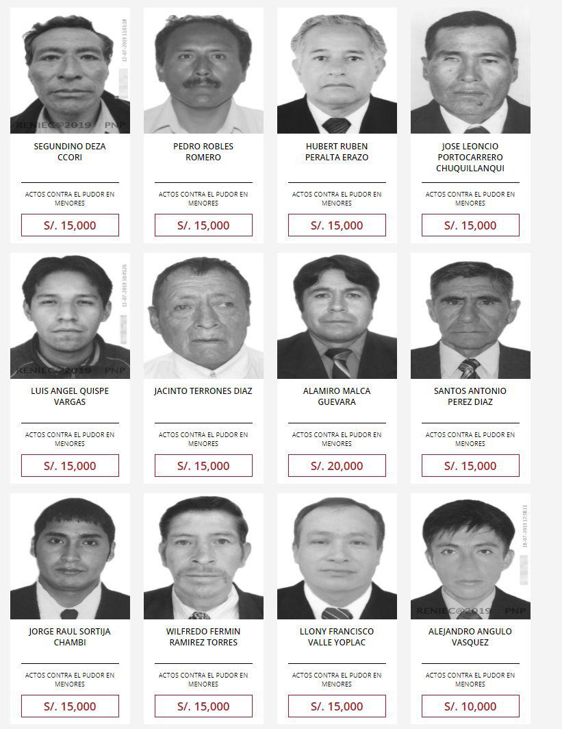 Los más buscados por el delito de actos contra el pudor en agravio de menores