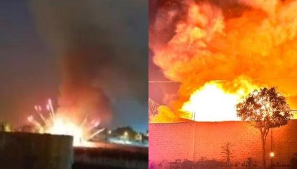 La noche del viernes 22 de julio se reportó el fallecimiento de cinco personas, entre ellas un menor de edad, en un incendio que consumió un depósito de pirotécnicos en el distrito de Ate. (Foto: Twitter/Facebook)