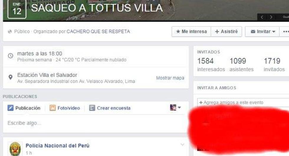 Policía Nacional recordó en su Facebook que convocatorias para saqueos son delitos castigados con cárcel. (Foto: Facebook)