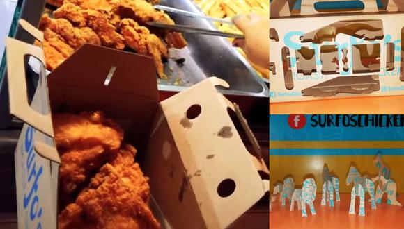 Surfo's Broaster Chicken entregar el delivery en bolsas, sino en ‘loncheras’ de cartón, las cuales también se convierten en figuritas