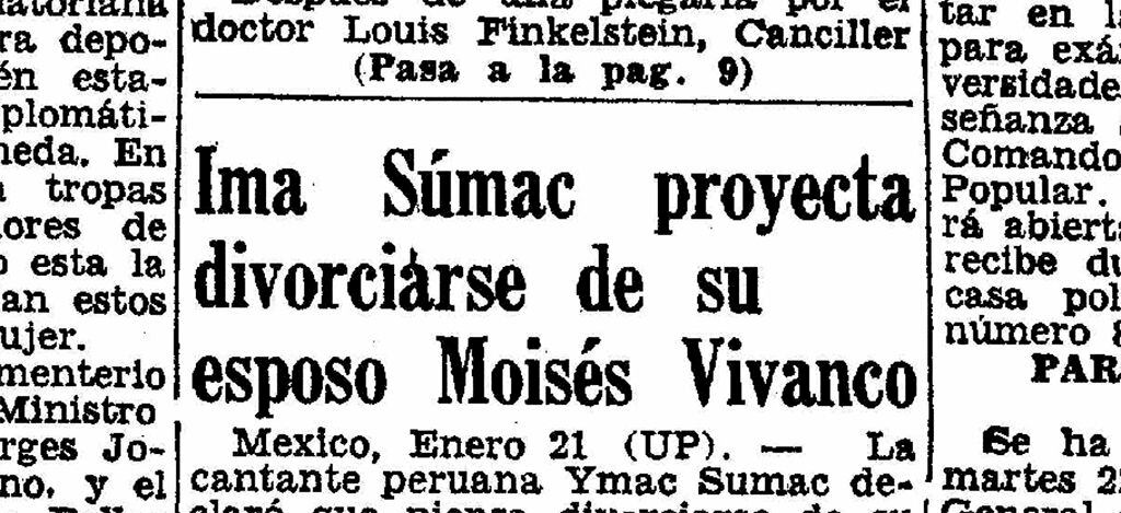 Ya en enero de 1957, la relación de pareja de Yma Súmac y Moisés Vivanco estaba perdida. (Foto-titular: GEC Archivo Histórico)