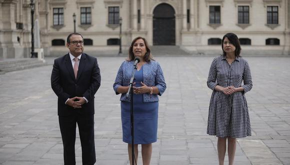 La presidenta Dina Boluarte brindó una declaración en el Patio de Honor de Palacio de Gobierno. (Foto: Joel Alonzo /  @photo.gec)