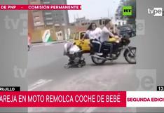 Trujillo: Pareja en moto es captada arrastrando coche de bebe