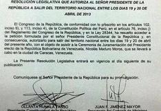 Poder Ejecutivo solicitó permiso para viaje de Ollanta Humala a Venezuela