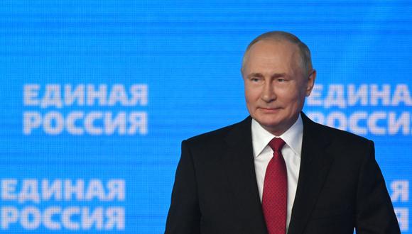 El presidente de Rusia, Vladimir Putin, asiste al congreso del partido gobernante Rusia Unida en Moscú el 24 de agosto de 2021 (Foto de Grigory SYSOYEV / SPUTNIK / AFP).