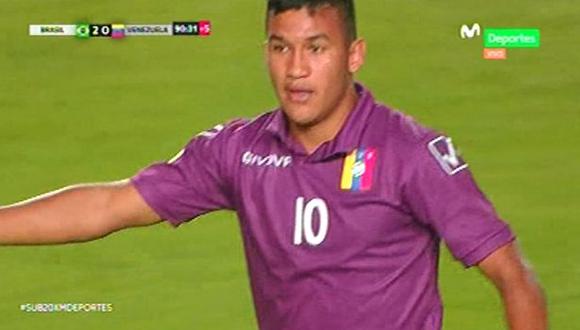 Brasil vs. Venezuela: golazo de tiro libre de Samuel Sosa para el descuento en el marcador. | Foto: Captura